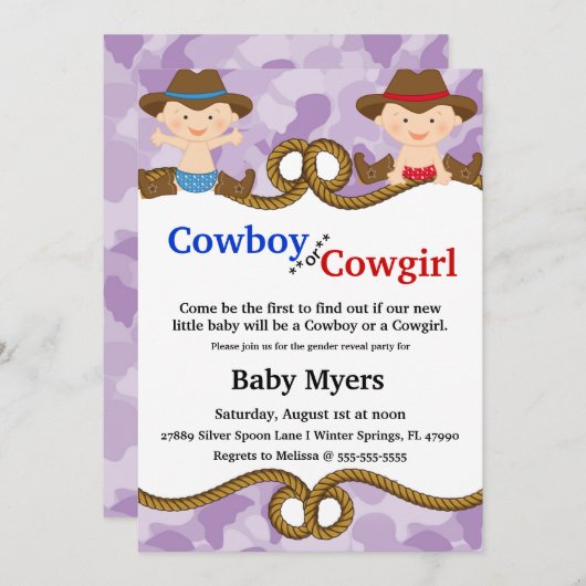 Invitation Cute Blue & Red Country Gender Reveal Invite (Devant / Derrière)