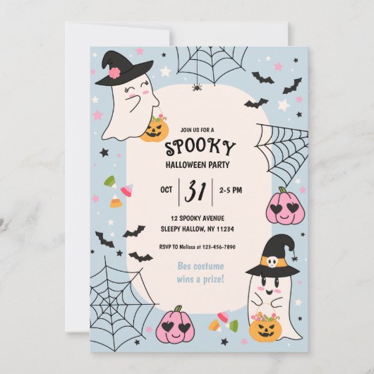 Invitation Cute Blue RetroHalloween Party (Devant)