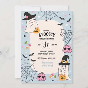Invitation Cute Blue RetroHalloween Party