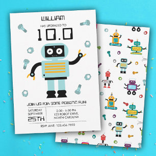 Invitation Cute Blue Robot Thème Enfants Robots Anniversaire