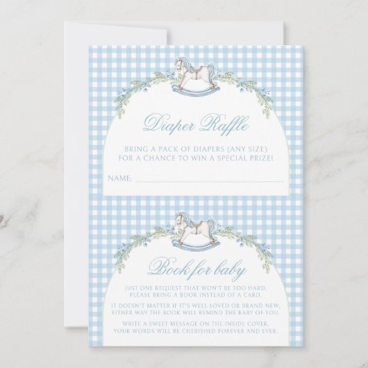 Invitation Cute Blue Rocking Horse En vichy bébé garçon douch (Devant)