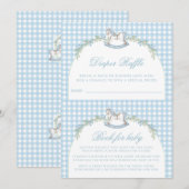 Invitation Cute Blue Rocking Horse En vichy bébé garçon douch (Devant / Derrière)