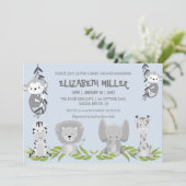 Invitation Cute Blue Safari Animaux Garçon Baby shower (Debout devant)