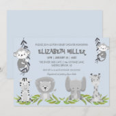 Invitation Cute Blue Safari Animaux Garçon Baby shower (Devant / Derrière)