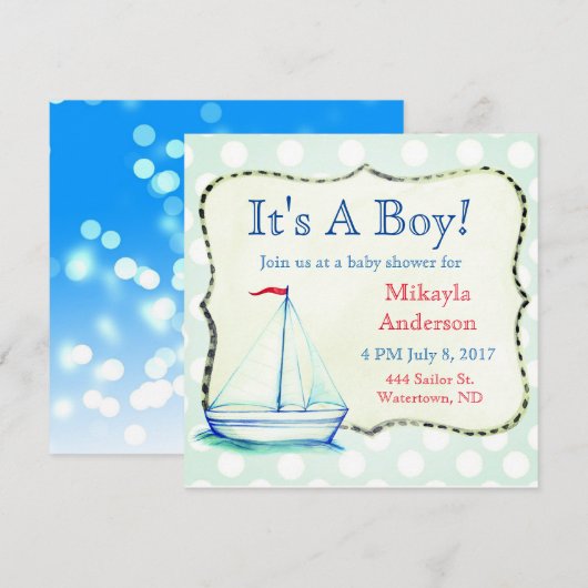 Invitation Cute Blue Sailboat Baby shower nautique (Devant / Derrière)