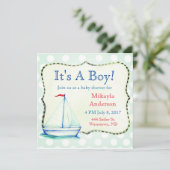 Invitation Cute Blue Sailboat Baby shower nautique (Debout devant)