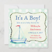 Invitation Cute Blue Sailboat Baby shower nautique (Devant)