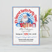 Invitation Cute Blue Secret Père Noël Christmas Party Invitat (Debout devant)