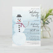 Invitation Cute Blue Snowman Watercolor Fête de vacances (Debout devant)