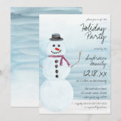 Invitation Cute Blue Snowman Watercolor Fête de vacances (Devant / Derrière)