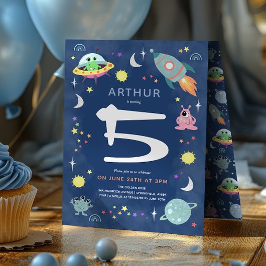 Invitation Cute Blue Space Alien Monster Boys Birthday