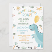 Invitation Cute Blue Stomp Chomp Party Dinosaur 1er anniversa (Devant)