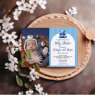 Invitation Cute Blue Teddy Ours Vintage bébé garçon douche