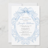 Invitation Cute Blue Toile Frame Bow Baby Boy Shower (Devant)