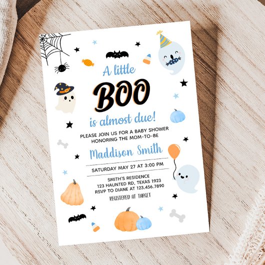 Invitation Cute Blue Un Petit Baby shower Boo