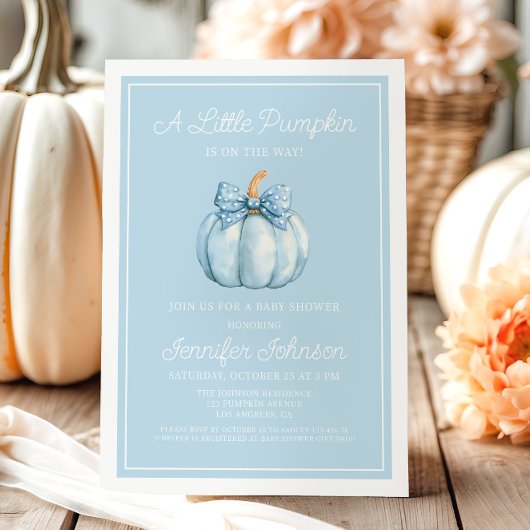 Invitation Cute Blue Un Petit Baby shower Garçon Citrouille