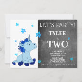 Invitation Cute Blue Unicorn 2e fête d'anniversaire (Devant)