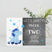 Invitation Cute Blue Unicorn 2e fête d'anniversaire (Debout devant)