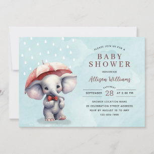 Invitation Cute Blue Watercolor Elephant Boy Baby shower