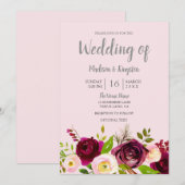 Invitation Cute Blush rose Bourgogne Rouge Floral Mariage (Devant / Derrière)