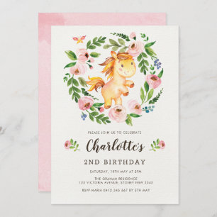 Invitation Cute Blush Rose Floral Cheval Pony Girl Anniversai