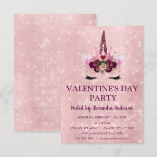 Invitation Cute Blush rose Unicorn Saint Valentin fête