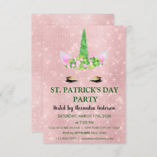 Invitation Cute Blush rose Unicorn St. Patrick's Day Party