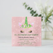 Invitation Cute Blush rose Unicorn St. Patrick's Day Party (Debout devant)