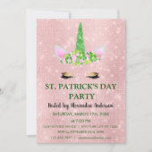 Invitation Cute Blush rose Unicorn St. Patrick's Day Party (Devant)
