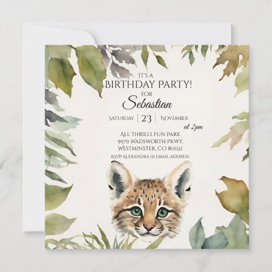 Invitation Cute Bobcat Woodland fête d'anniversaire (Devant)