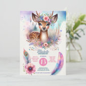 Invitation Cute Boho Aquarelle Woodland Deer Anniversaire (Debout devant)
