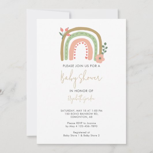 Invitation Cute Boho Arc-en-ciel Fleurs Baby showers Tons Ter (Devant)