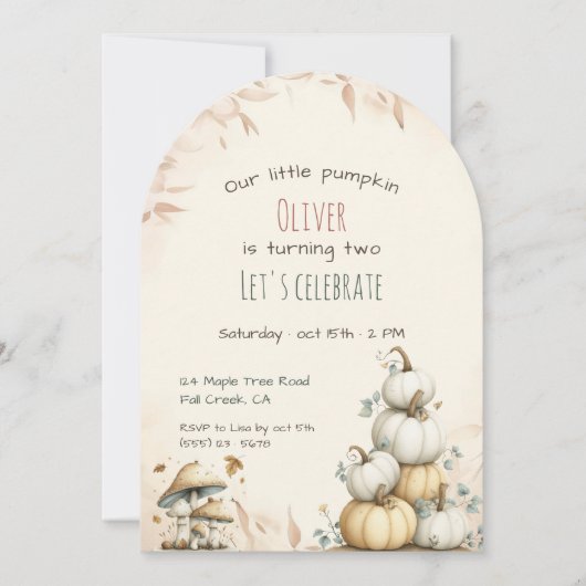 Invitation Cute boho Automne Notre petit anniversaire citroui (Devant)