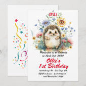 Invitation Cute Boho Baby Hérisson 1er anniversaire (Devant / Derrière)