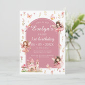 Invitation Cute Boho Blush Fairy First Birthday Girl (Debout devant)