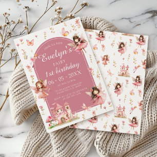 Invitation Cute Boho Blush Fairy First Birthday Girl
