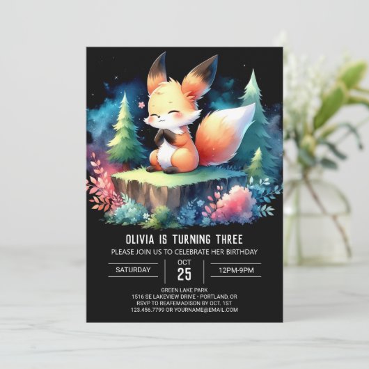 Invitation Cute Boho Fox Annithday numérique (Debout devant)