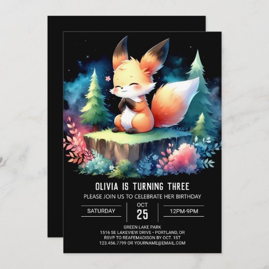 Invitation Cute Boho Fox Annithday numérique (Devant / Derrière)