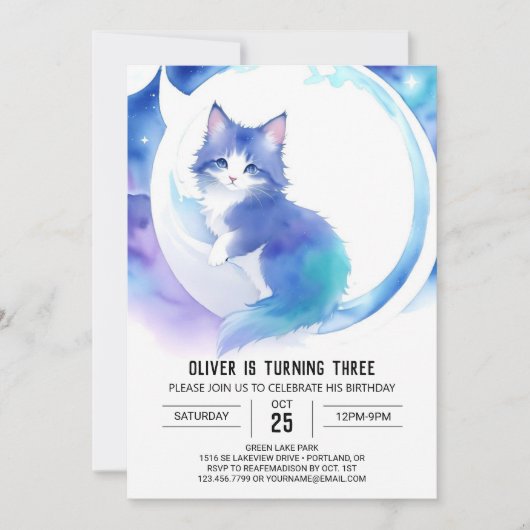 Invitation Cute Boho Kitty Anniversaire (Devant)