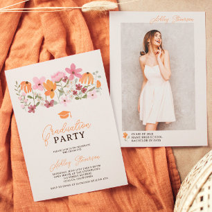 Invitation Cute boho meadow orange wildflower graduation