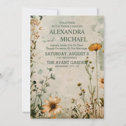 Invitation Cute boho meadow petit mariage fleur sauvage (Devant)