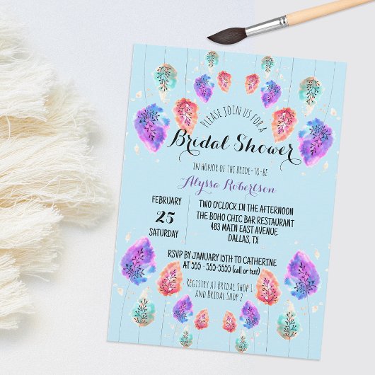 Invitation Cute Boho Pastel Aquarelle Fête des mariées de feu