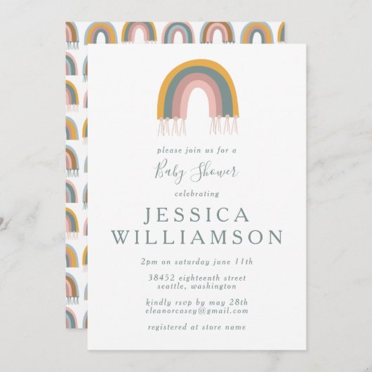 Invitation Cute Boho Rainbow Baby shower simple (Devant / Derrière)
