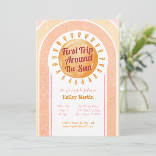 Invitation Cute Boho Sun Girls Premier anniversaire (Debout devant)