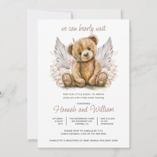 Invitation Cute Boho Teddy Bear Bearly Wait Baby shower (Devant)