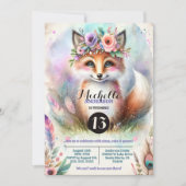 Invitation Cute Boho Watercolor Fête d'anniversaire du renard (Devant)