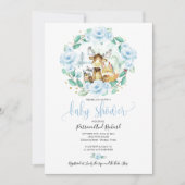 Invitation Cute Bois Animaux Floral Baby shower de verdure (Devant)