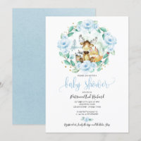 Cute Bois Animaux Floral Baby shower de verdure