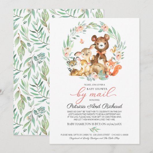 Invitation Cute Bois Animaux Végétaux Baby shower Par Mail (Devant / Derrière)