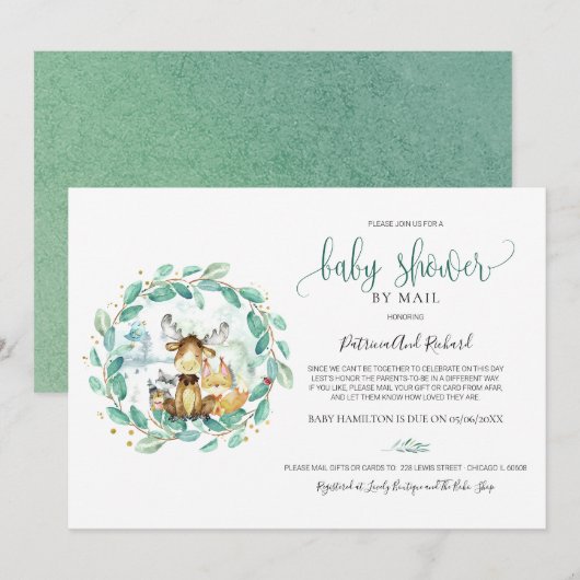 Invitation Cute Bois Animaux Végétaux Baby shower Par Mail (Devant / Derrière)